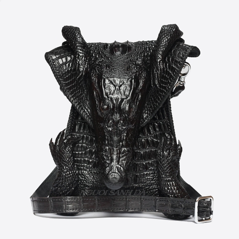 Túi đeo chéo nam da cá sấu nguyên con màu đen