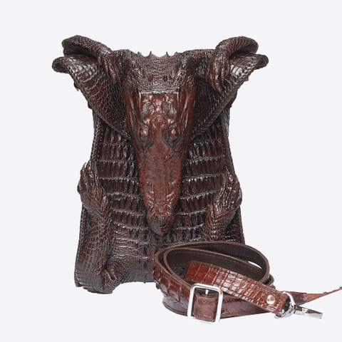 Túi đeo chéo nam da cá sấu nguyên con màu nâu