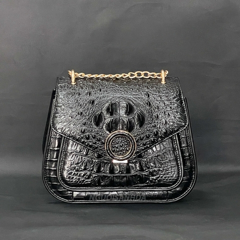 Túi đeo chéo quai xích da cá sấu màu đen TCS-208Đ