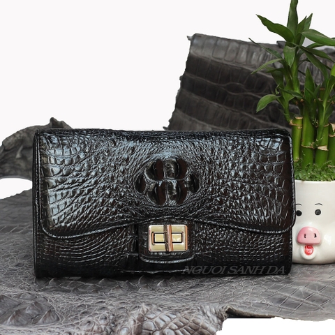 Túi xách nữ da cá sấu gấp ba bản lớn