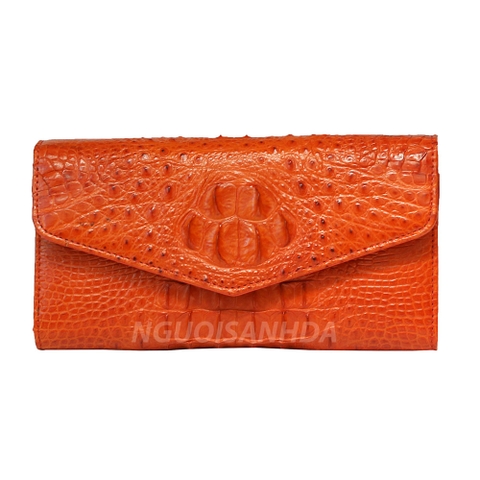 Ví nữ cầm tay gấp 3 da cá sấu màu cam CTCS-806C