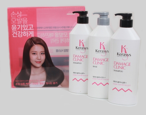 Bộ Dầu Gội KERASYS Hồng Hàn Quốc 600ml * 2 gội + 1 xả phục hồi tóc hư tổn-Damage Clinic