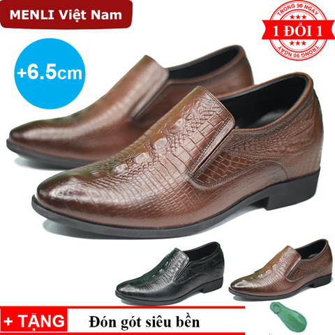Giày Nam Da Bò Tăng Chiều Cao 6.5cm MENLI GL154 (Nâu)
