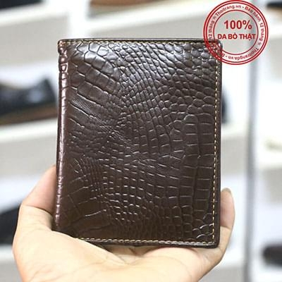 Ví da bò thật dập vân cá sấu V19 (Nâu)