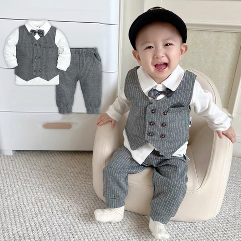 Đồ vest áo gile cho bé trai  1-2-3-4 tuổi đi tiệc