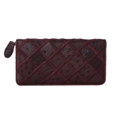 Ostrich Leather Wallet Red Plum