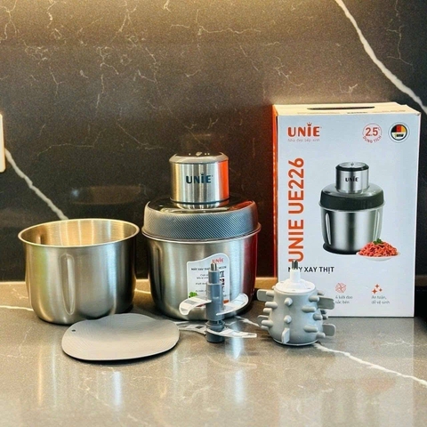 Máy xay thịt Unie UE226 dung tích 2.5L, 2 cối xay đa năng, trục bóc hành, tỏi, đánh ruốc tiện lợi