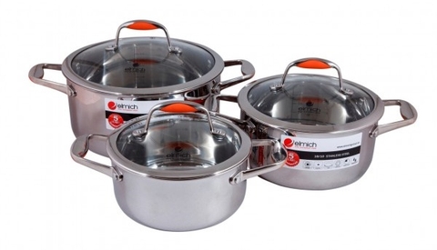 Bộ nồi Elmich Matador 3 chiếc inox đáy liền