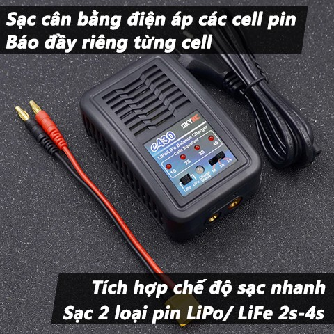 Bộ sạc nhanh E430 - Sạc 2 loại pin LiPo/ LiFe 2-4S, tích hợp chế độ sạc nhanh tùy chọn dòng ra 1-3A, dùng điện trực tiếp không cần bộ chuyển, báo đầy riêng từng cell.