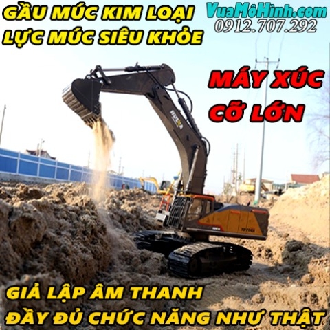 Máy xúc điều khiển từ xa cỡ lớn Top Power gầu múc kim loại giả lập âm thanh đầy đủ chức năng như thật tỷ lệ 1/14