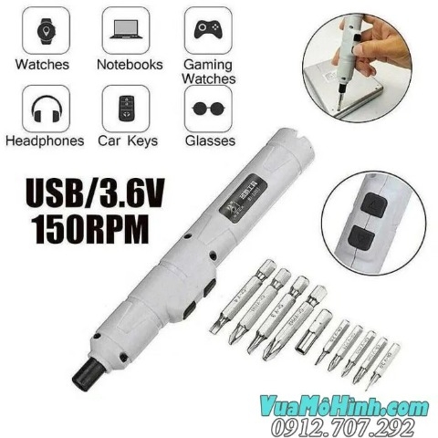 Máy Vặn Ốc Vít Điện USB 3.6V 150RPM – Tua Vít Điện Mini Đa Năng Sửa Đồng Hồ, Laptop, Điện Thoại, Kính