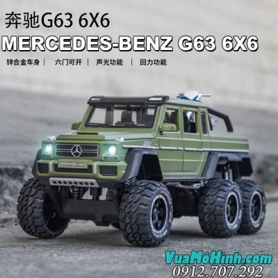 Mô hình xe Mercedes AMG G63 6X6 tỉ lệ 1/24 có xe gắn máy ở cốp sau mở đc 4 cửa có đèn và âm thanh giả lập