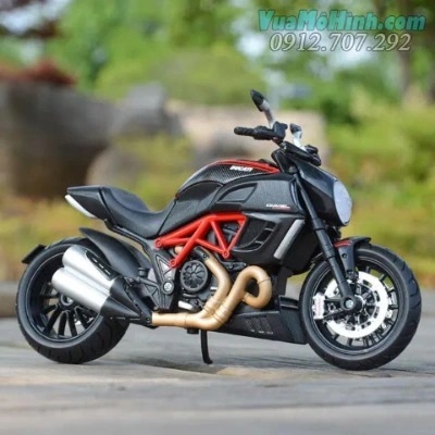 Mô hình đồ chơi tĩnh siêu xe gắn máy phân khối lớn Mô Tô Ducati Diavel Carbon tỉ lệ 1:12, có đèn Led và âm thanh