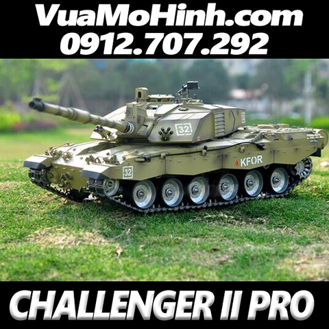 Xe tăng điều khiển từ xa CHALLENGER II bản Pro xích kim loại, nhông thép, âm thanh động cơ và súng máy, nhả khói như thật