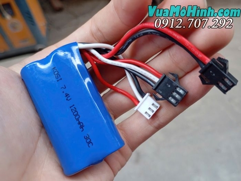 Pin 2s 7.4v 1200mAh jack SM 3 chân cho ô tô điều khiển từ xa, cano, tank rc