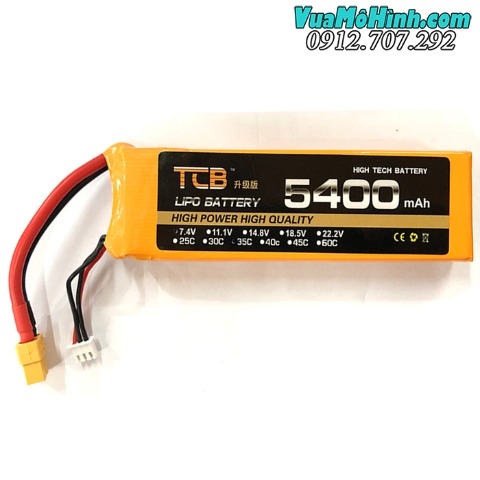 Pin TCB Lipo 2S 7.4V 5400mAh 35C jack T XT60 XT60H dùng cho xe điều khiển, tàu thuyền, cano