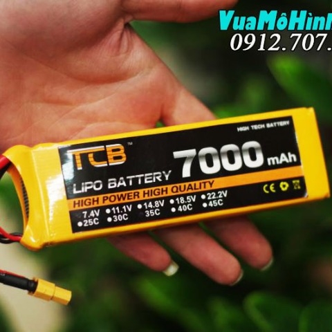 Pin TCB Lipo 2S 7.4V 7000mAh 35C jack T XT60 XT60H dùng cho xe điều khiển, tàu thuyền, cano