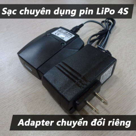 Sạc pin LiPo 4s đi kèm adapter cân bằng điện áp rời, chuyên sạc cano FT011, có đèn LED báo đầy.