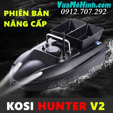 Thuyền thả thính 2 ben Kosi Hunter V2 điều khiển tầm xa 500 mét, pin 2 ngày, cảm biến cân bằng, tải trọng 1.5kg