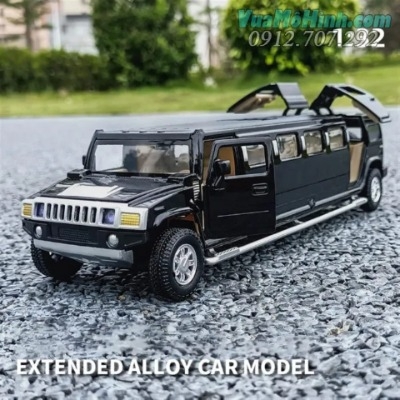 Mô hình tĩnh đồ chơi siêu xe ô tô Limousine HUMMER tỉ lệ 1:32 bằng kim loại có thể mở được cửa , cốp , có đèn Led và âm thanh