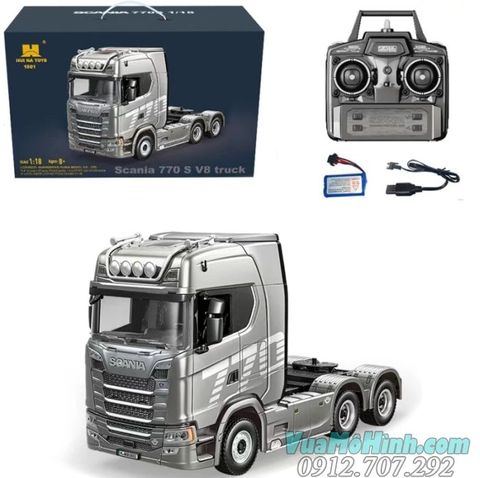 Xe tải đầu kéo điều khiển từ xa Huina 1501 tỉ lệ 1/18 2.4G 19CH xe Móc Huina1501 Scania 770S V8 Truck Huina 501 có âm thanh, đèn.