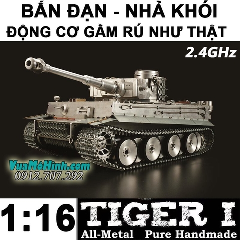 Xe tăng điều khiển từ xa Henglong Tiger 1 bằng thép tỉ lệ 1/16, sóng 2.4Ghz, có tiếng động cơ, nhả khói như thật