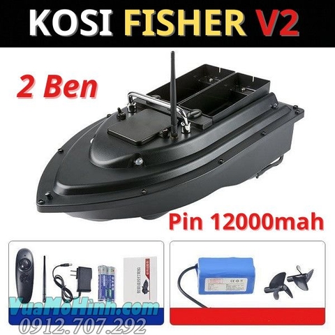 Thuyền thả thính 2 ben KOSI FISHER V2 điều khiển tầm xa 500 mét, pin khủng 12000mah, phiên bản nâng cấp mới