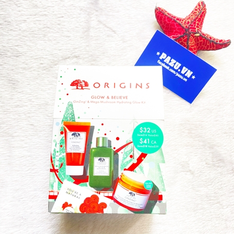 Set dưỡng da Origins Glow & Believe GinZing & Mega-Mushroom Hydrating Glow Set