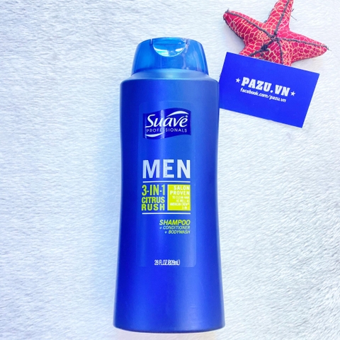 Sữa Tắm, Dầu Gội Xả Suave Men 3in1 828ml