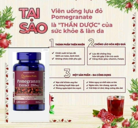 VIÊN UỐNG CHỐNG NẮNG NỘI SINH LỰU ĐỎ POMEGRANATE EXTRACT 250MG