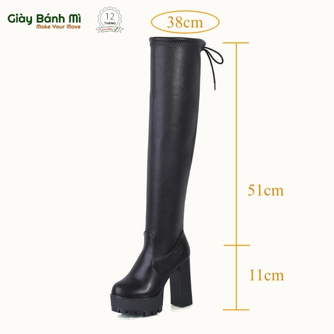 Boot qua gối đế cao 12cm, chất da PU - G1821