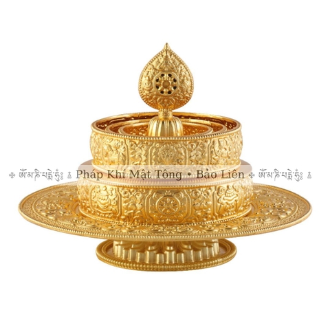 Tháp mandala bằng bạc s990 mạ vàng 24k