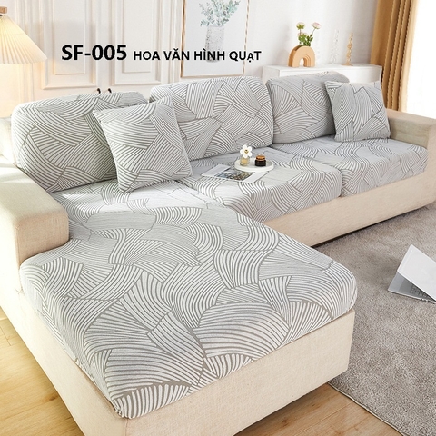 Drap bọc đệm sofa vải nhung gân hoa văn hình quạt mã SF005