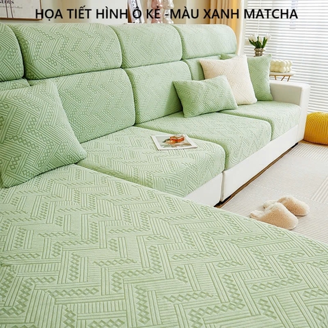 Drap Bọc nệm sofa nhung gân họa tiết hình ô kẻ