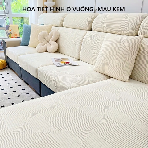 Drap bọc đệm sofa nhung họa tiết hình ô vuông