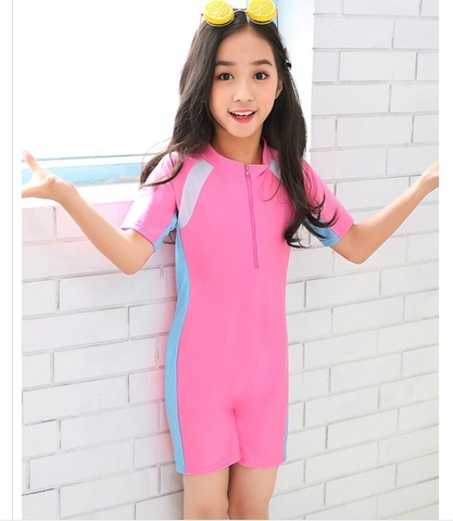 Đồ bơi bé gái ngắn tay hồng phấn TB1234