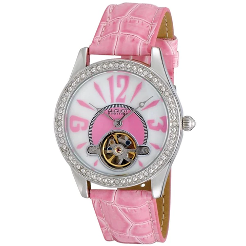 Đồng hồ automatic August Steiner Women's Crystal Skeleton Pink Strap Watch