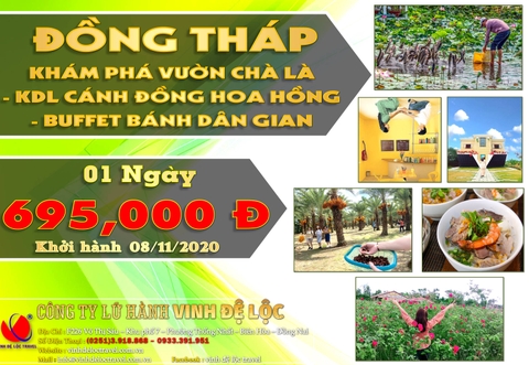 ĐỒNG THÁP 1N - KHÁM PHÁ VƯỜN CHÀ LÀ - KDL CÁNH ĐỒNG HOA HỒNG - BUFFET BÁNH DÂN GIAN