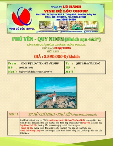 PHÚ YÊN - QUY NHƠN (Khách sạn 4&3*) 3N2Đ