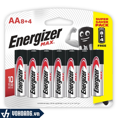 Energizer E91 BP8+4 | Pin AA ( Pin Tiểu ) Vỉ 12 Alkaline Chất Lượng Cao | Phân Phối Chính Hãng