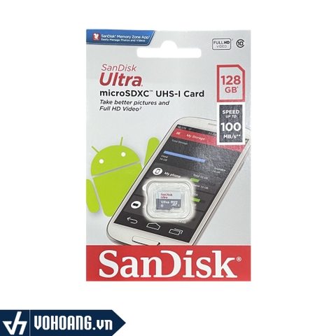 Thẻ Nhớ MicroSDHC SanDisk Ultra 128GB 100MB/s 667x Dùng Cho Camera, Điện Thoại..
