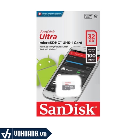 Thẻ Nhớ MicroSDHC SanDisk Ultra 32GB 100MB/s 533x Dùng Cho Camera, Điện Thoại..