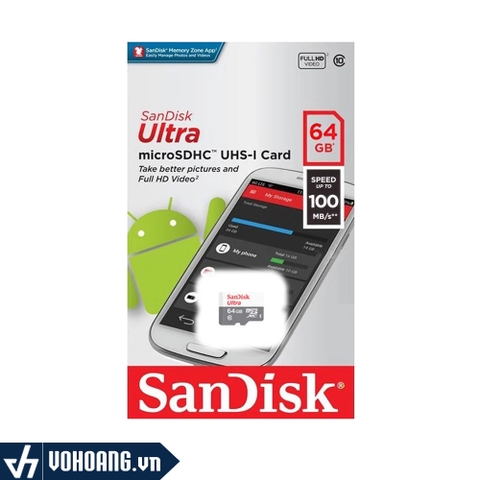 Thẻ Nhớ SanDisk Ultra MicroSDXC 64GB, C10, UHS-1, 100MB/s | SDSQUNR-064G-GN3MN