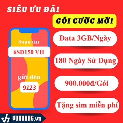 Viettel 6SD150 | Sim Data 4G Gói Cước 3GB/Ngày Gói 6 Tháng Không Nạp Tiền