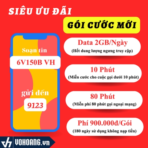 Viettel 6V150B | Sim Data 4G Gói Cước 2GB/Ngày Nghe Gọi Miễn Phí Gói 6 Tháng