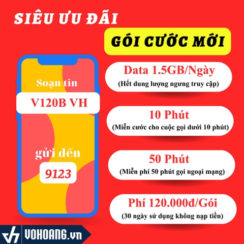 Viettel V120B | Sim Data 4G Gói Cước 1.5GB/Ngày Nghe Gọi Miễn Phí Nội Ngoại Mạng