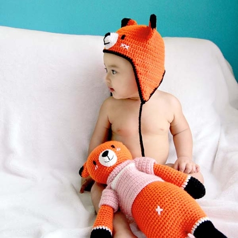 Quần áo trẻ em Bobicraft - Nón len cáo Foxxie (L) - Cotton hữu cơ organic an toàn