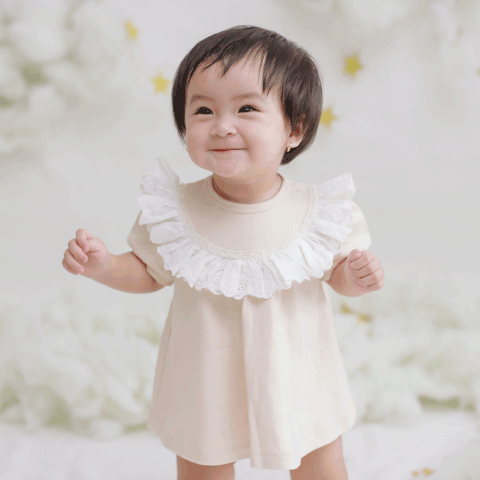 Quần áo trẻ em Bobicraft - Áo đầm phối ren viền tròn bé gái 12T - Cotton hữu cơ organic an toàn