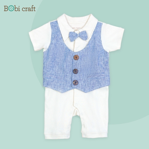 Quần áo trẻ em Bobicraft - Bộ đồ liền thân bodysuit Romper Gile xanh bé trai - Cotton hữu cơ organic an toàn