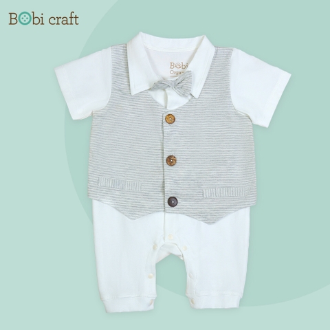 Quần áo trẻ em Bobicraft - Bộ đồ liền thân bodysuit Romper Gile sọc bé trai - Cotton hữu cơ organic an toàn